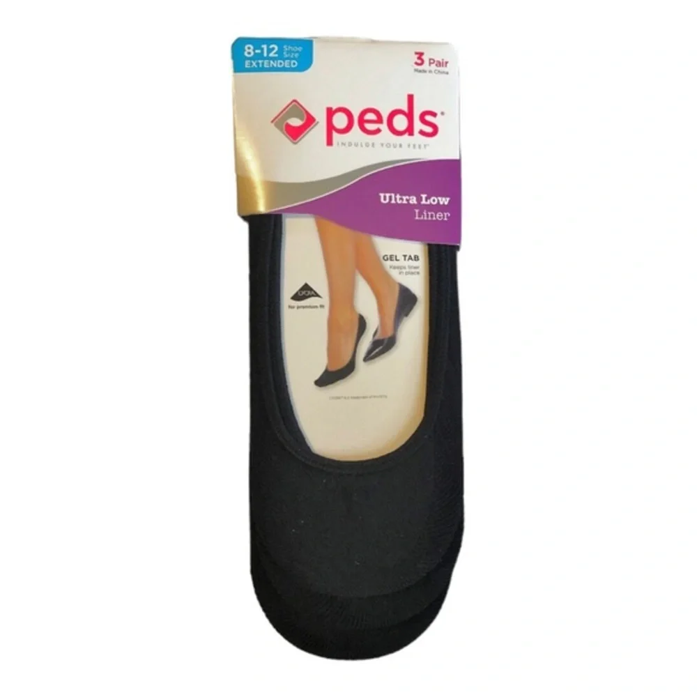 3pairs Peds black ultra low gel tab shoe liners (fits size 8-12) new FREE‎